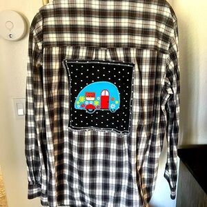 Extra large flannel chaps, button-down shirt